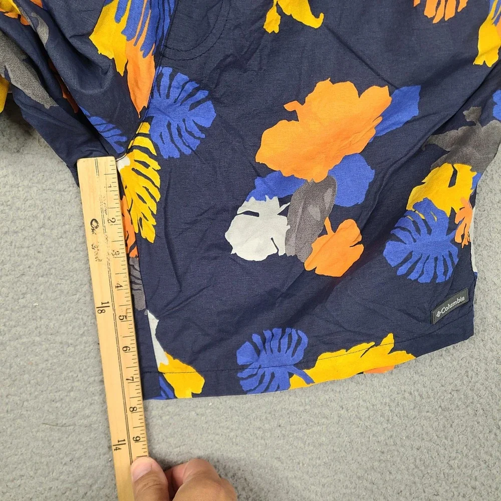 Columbia Swim Trunks Shorts Mens Large Navy Blue Tropical Floral Mesh Lined